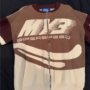 Aelfric Eden Brown Cream Zip-Up 'MP Superspeed' Knit Sweater